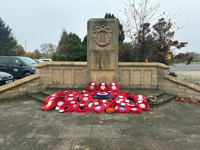 Poppy wreaths were laid at the cenotaph