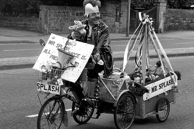 If you grew up in the area in the seventies to the nineties, chances are you will have seen fundraising hero Mr Splash. Mr Splash, real name Harry Wilcockson, was from Mansfield Woodhouse and spent more than thirty years working tirelessly to raise money for various charities. Mr Splash on May 7, 1984 at a Miners May Day March in Mansfield.