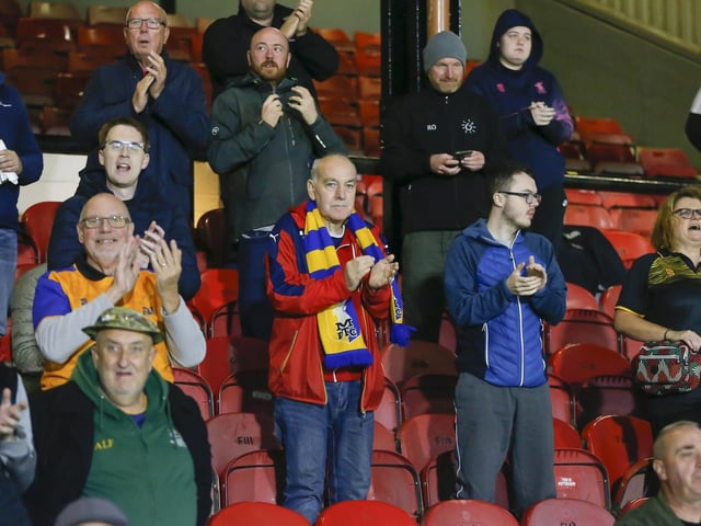 Stags fans during the Papa John's Trophy match against Grimsby Town.