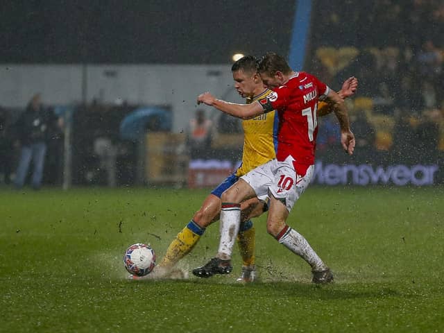 Mansfield Town defender Callum Johnson (02) during the Emirates FA Cup first round match against Wrexham AFC at The One Call Stadium, 04 Nov 2023
Photo credit : Chris & Jeanette Holloway / The Bigger Picture.media