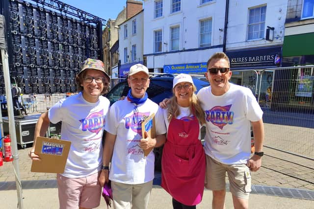 The stage show hosts, John B Tannen and Ian Watko from Mansfield 103.2, and businessman Jono Edwards, were sponsored by Mansfield's Toffee Hut.