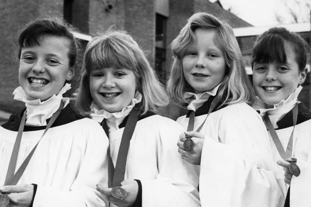 Choir members of St Mark's and St Cuthbert's Church, Quarry Lane won the Dean's Award from the Royal School of Church Music in 1991. Left to right are: Rachel Matheson, Caroline Smith, Ashleigh Simpson and Kate Matheson.