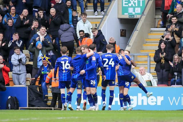 Mansfield extend their first half lead during the Sky Bet League 2 match against Bradford City AFC at the University of Bradford Stadium, 16 Mar 2024Photo credit : Chris & Jeanette Holloway / The Bigger Picture.media