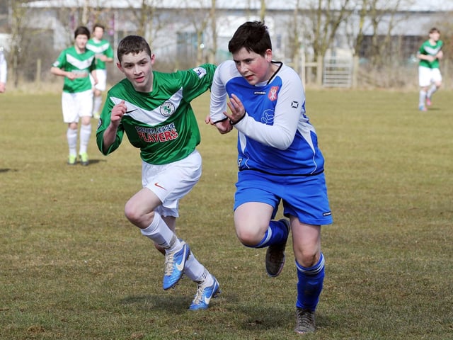 Mansfield Chad Youth League. Under 14's Division 1, Ashfield FC (green and white) v DFS Welbeck Welfare