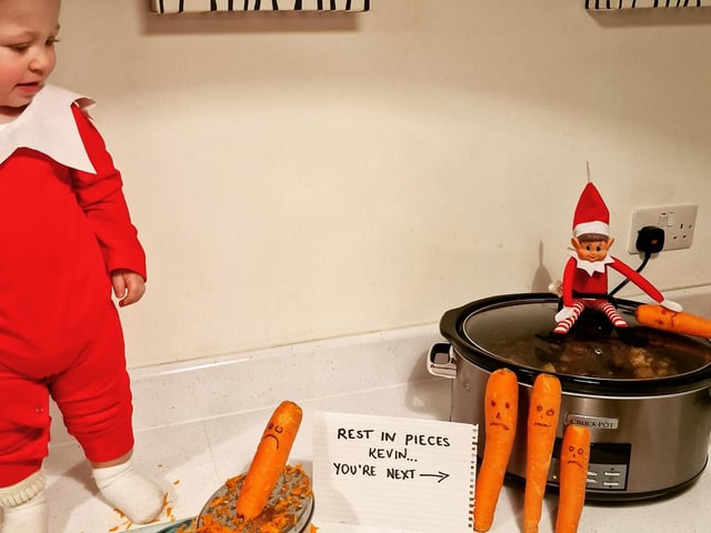 Bubbles the Elf helps to make dinner