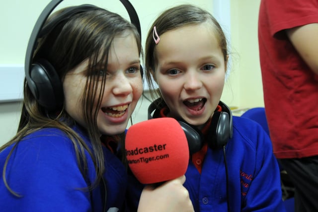 The launch of Stranton FM at Stranton Primary School with Ashton Horsley and Summer Reid in the picture.