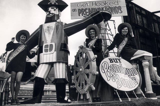 Sheffield Savings Committee float in the 1973 Lord Mayor's Parade with Marie Batty, Barbara Kerfoot and Janet Rodgers