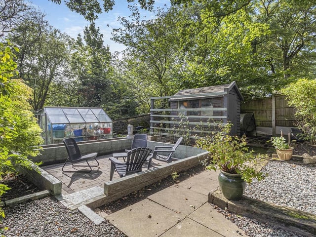 Close to the sunken patio in the Four Oaks garden is a vegetable plot. There is space for a shed and greenhouse too.