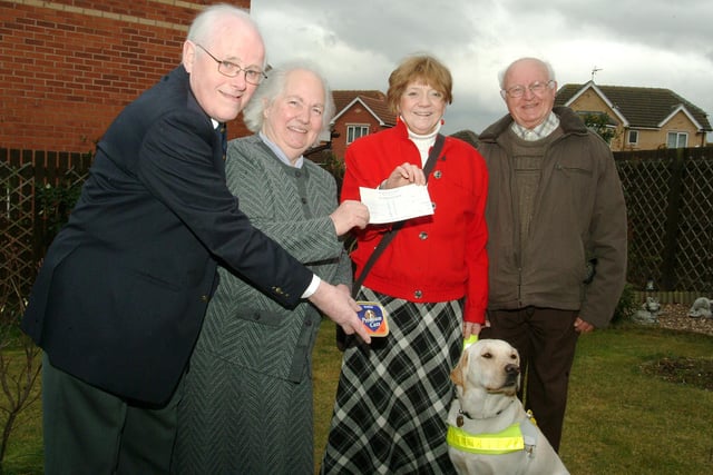 A Worksop couple who celebrated their 50th wedding anniversary in 2008, chose to donate £525 in lieu of presents.
Thomas Godfrey and his wife Iris with Rose Gibbings with guide dog Nellie and John Rew commitee member of the Dukeries and District Guide Dog Association.