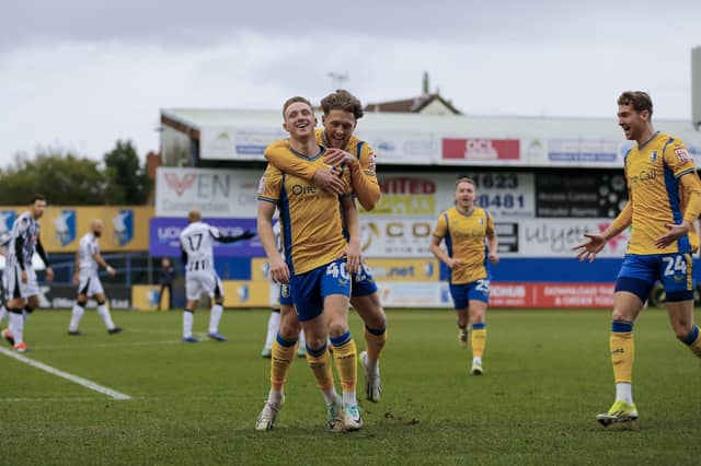Stags go ahead during the Sky Bet League 2 match against Notts County FC at the One Call Stadium, 03 Feb 2024, Photo credit Chris & Jeanette Holloway / The Bigger Picture.media