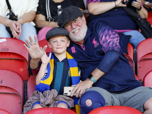 Mansfield fans at the Sky Bet League 2 match against Grimsby Town at Blundell Park, 19 August 2023.
Photo credit should read : Chris & Jeanette Holloway / The Bigger Picture.media