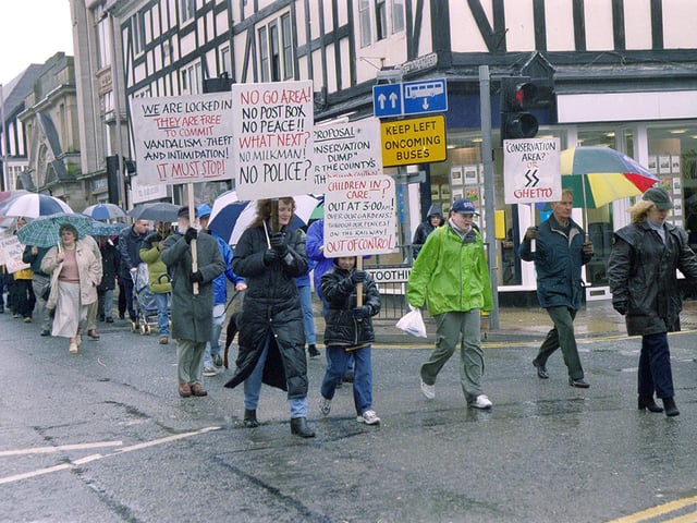 Hundreds marched through the town centre in 2001 to protest about The Ridge children's home in the town.