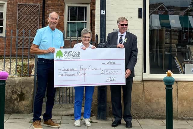 Southwell Town Council received a cheque for £5,000 from the Community Grant Scheme set up by Newark and Sherwood District Council