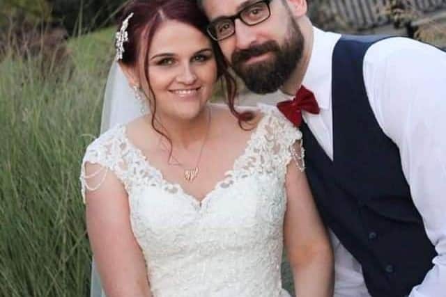 Katrina with husband, Andy Taylor, on their wedding day in 2018.
