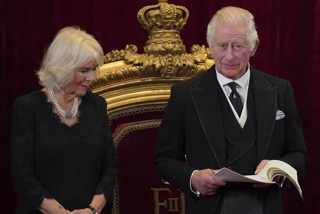 King Charles III and Camilla, the Queen Consort during the Accession Council at St James's Palace, on Saturday, September 10, where King Charles III was formally proclaimed monarch.