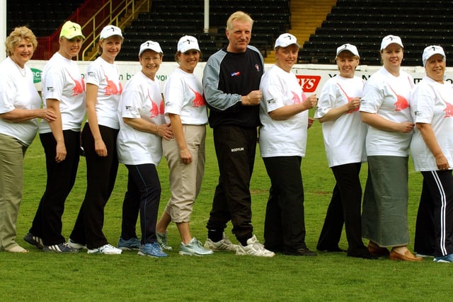 Rotherham manager Ronnie Moore did the moonwalk with members from the Rotherham breast cancer support group in April 2003