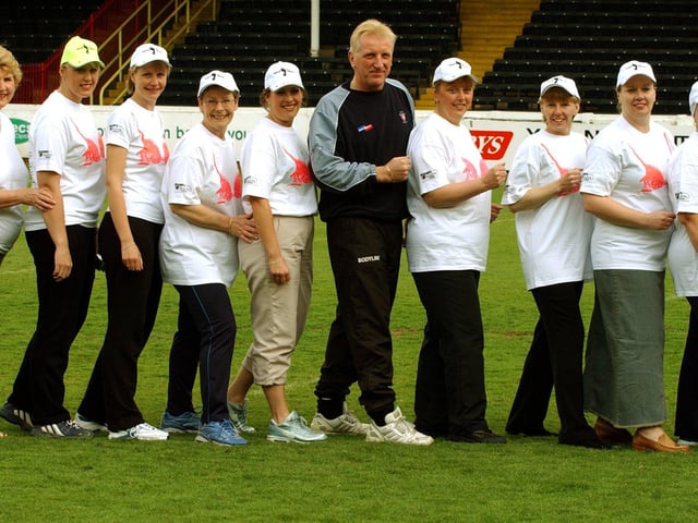 Rotherham manager Ronnie Moore did the moonwalk with members from the Rotherham breast cancer support group in April 2003