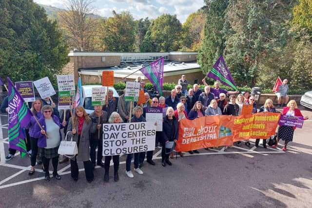 Protestors outside the cabinet meeting where the closures were confirmed.