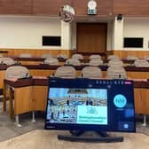 New technology in the council chamber at Nottinghamshire Council's County Hall. The technology failed in the council's annual budget meeting.