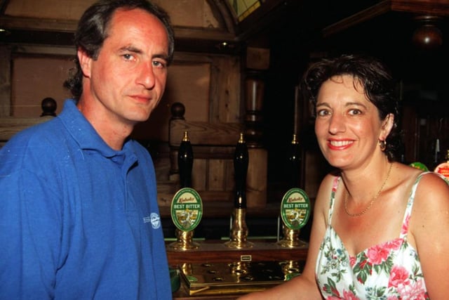 Shepley Spitfire landlord Richard Bell and wife Christina pictured in 1997