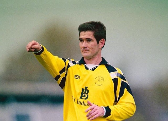 Burton Albion player-manager Nigel Clough makes a point during a FA Cup 1st Round match between Burton Albion and Rochdale on October 30, 1999.