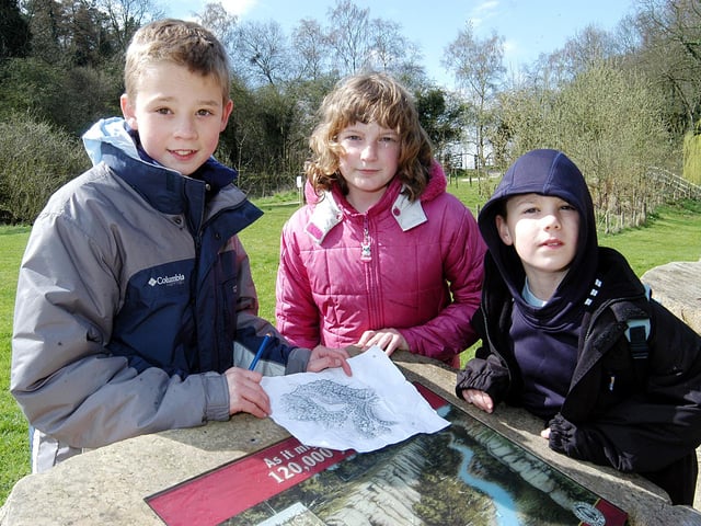 Ice Age Easter at Creswell Crags. Sam Ellis, Jessica Bacon and Daniel Ellis on the Ice Age clues hunt at Creswell Crags.