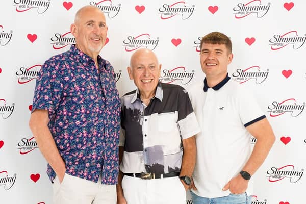 Rob Taylor (centre) has reached the semi-finals of Slimming World’s 2023 Man of the Year competition along with Gary Marshall (left) and David Keech (right)