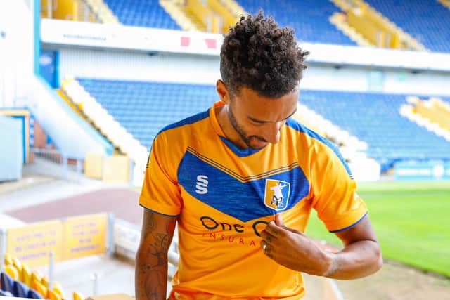 James Perch proudly wears Mansfield's shirt: Pic by Chris Holloway The Bigger Picture.