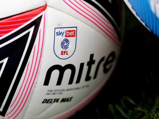 BARNSLEY, ENGLAND - OCTOBER 17: A general view of the Sky Bet EFL official Mitre match ball ahead of the Sky Bet Championship match between Barnsley and Bristol City at Oakwell Stadium on October 17, 2020 in Barnsley, England.