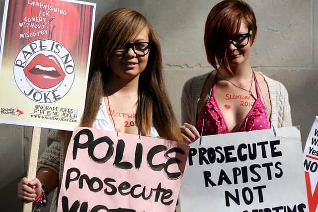 Women activists protest against the low prosecution rates of rape suspects across the country.