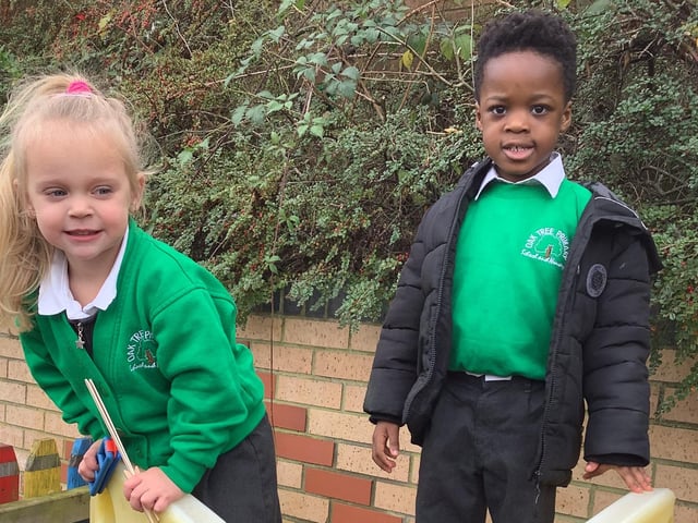 Pupils Alana Anthony and Kristian Mends at Oak Tree Primary School, Jubilee Way North, Oak Tree, Mansfield.