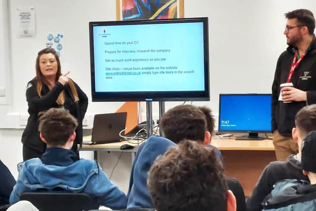 Reprrsentatives from Willmott Dixon construction company spoke to the students