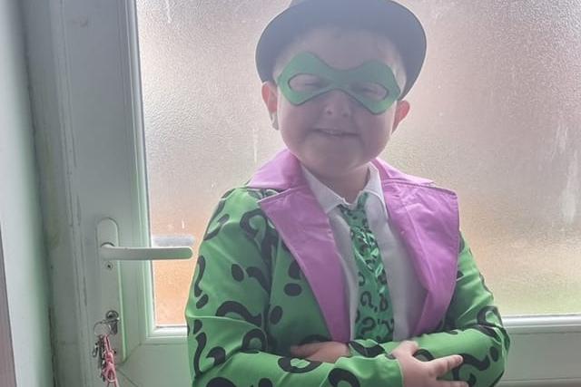 Billy age nine, from Mansfield as The Riddler.