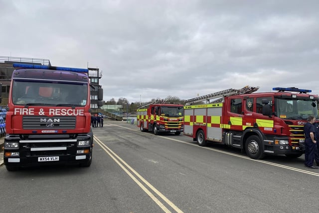 Firefighters from Nottinghamshire Fire and Rescue Service and Leicestershire Fire and Rescue Service took part in a training exercise at Holme Pierrepont Country Park