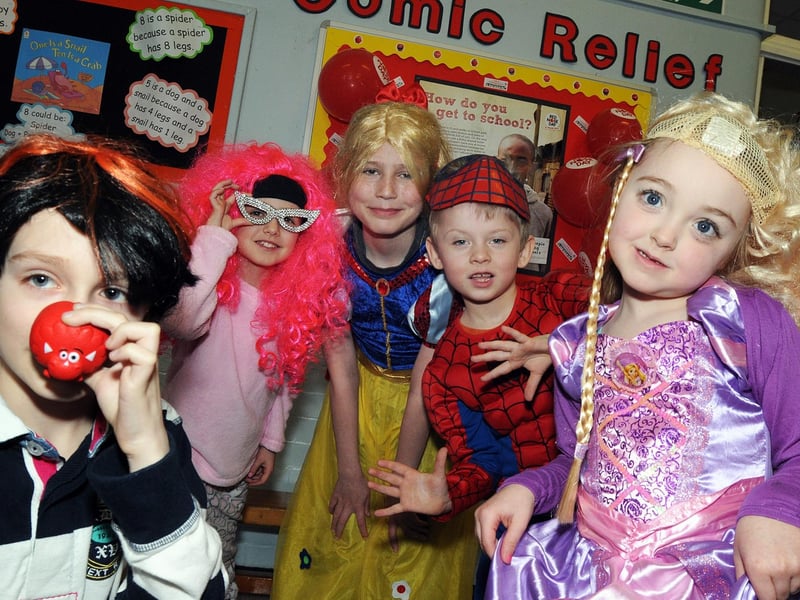 Pupils from the Kingsway Primary School get Red Nosed up for their School's fundraiser in 2013. They are from left, Callum Wilkinson, Catherine Haydon, Dylan Green, Lewis Bustard and Angel Lee.