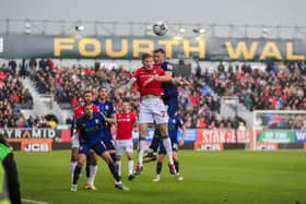 Action during the Sky Bet League 2 match against Wrexham AFC at the STōK Cae Ras, 29 Mar 2024Photo credit : Chris & Jeanette Holloway / The Bigger Picture.media
