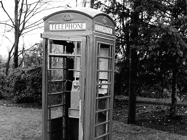 It even managed to rip the door of this telephone box off its hinges.