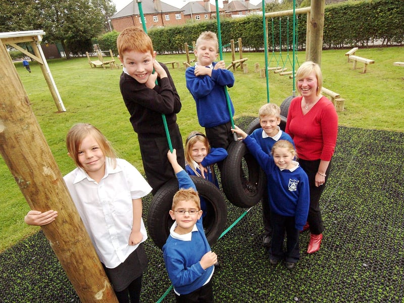Pupils from Kirkby's Jeffries School enjoyed their new adventure playground in 2008. Pictured from left with headteacher Miss Helen Bent are Lucy Tuxford, Kurt Henshaw, Luke Chapman, Emily James, Declan Dawn, Leah Ward, and Joshua Farby.