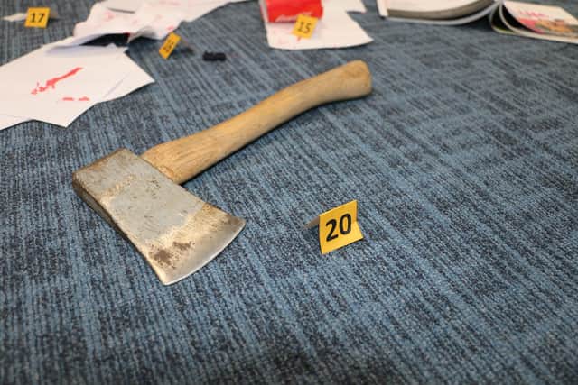 Evidence at the 'crime scene' was labelled, measured and tested.