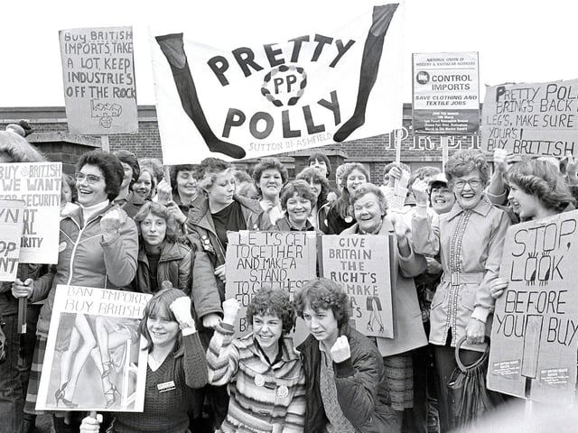 A protest aimed at encouraging people to buy local takes place outside Pretty Polly in Sutton in 1981.