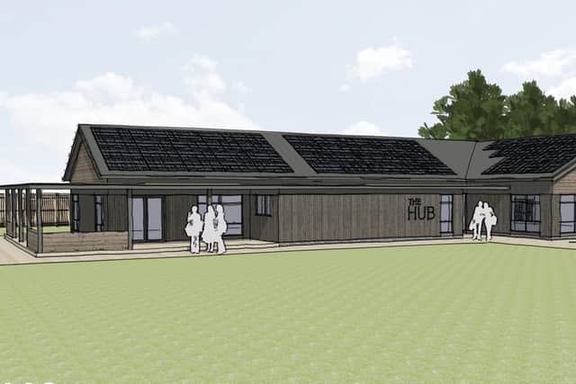 Proposals for a brand-new village hall and community building in Bilsthorpe are being shared with local people in January 2025. Image: Architect’s visualisations.