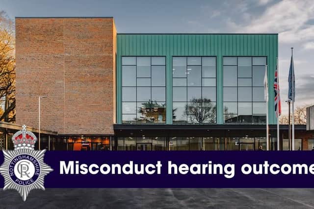Misconduct hearing outcome. Image: Nottinghamshire Police.
