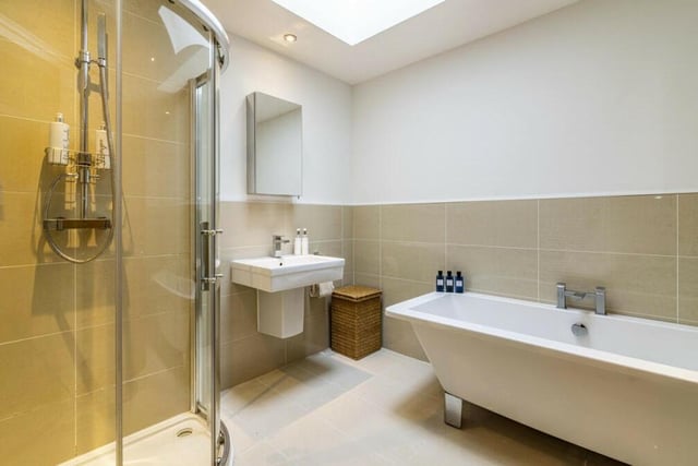 To complete our tour of the interior of the £750,000 house, here is the chic four-piece family bathroom on the first floor. It comes with a modern, free-standing bath and a separate shower cubicle.