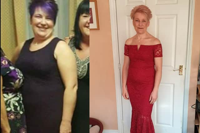 Tina Boyton before (left) and after her amazing weight loss.