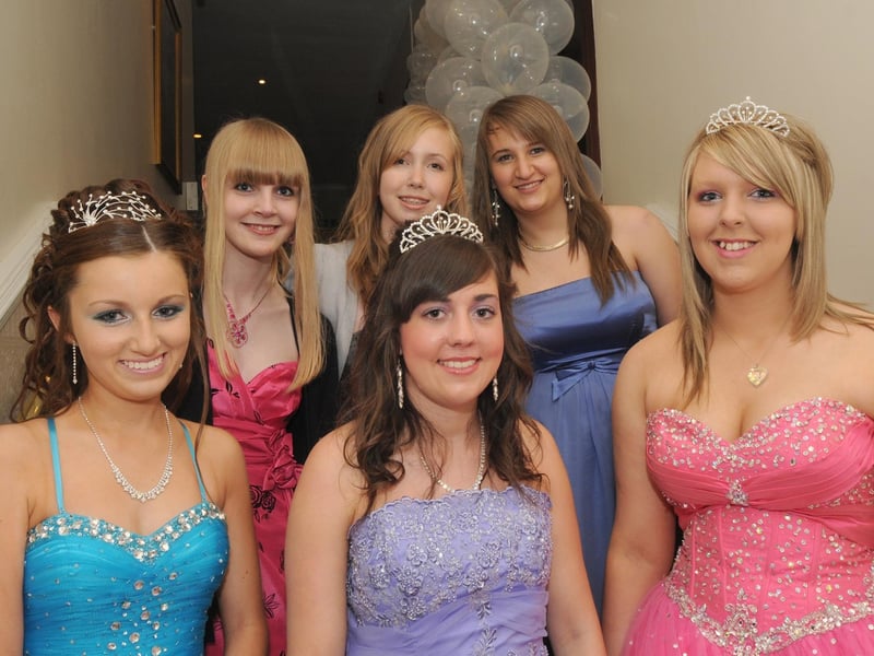 Tibshelf School Year 11 Prom. Pictured are; Back row left to right, Nicky Wholey, Megan Bradbury, Nichole Shaw, Front Row; Jade Barber, Jade Wardle and Hannah Walker.