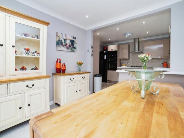Like all the rooms in the £300,000 Sutton bungalow, the dining area is furnished and decorated to a high standard.