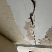 The cracks that have appeared in the ceiling of Rob Smith's flat at Charlesworth Court in Mansfield Woodhouse. He believes they have been caused by subsidence.