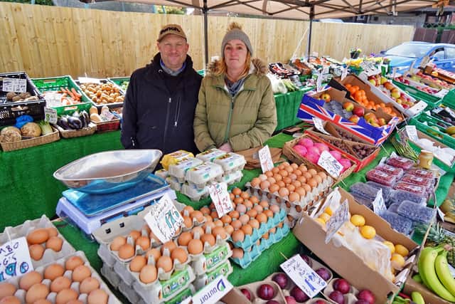 Jason and Tammy Whitmore, of R and b Fruits and Vegetables, have been selling products at the site every Wednesday for four weeks.