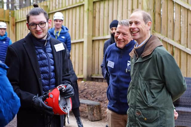 The Duke walking through the Woodland Adventure Zone at Portland College.