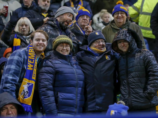 Stags fans at the Emirates FA Cup match against Wrexham AFC at The One Call Stadium, 04 Nov 2023Photo credit : Chris & Jeanette Holloway / The Bigger Picture.media:Mansfield Town fans before the defeat to Wrexham.